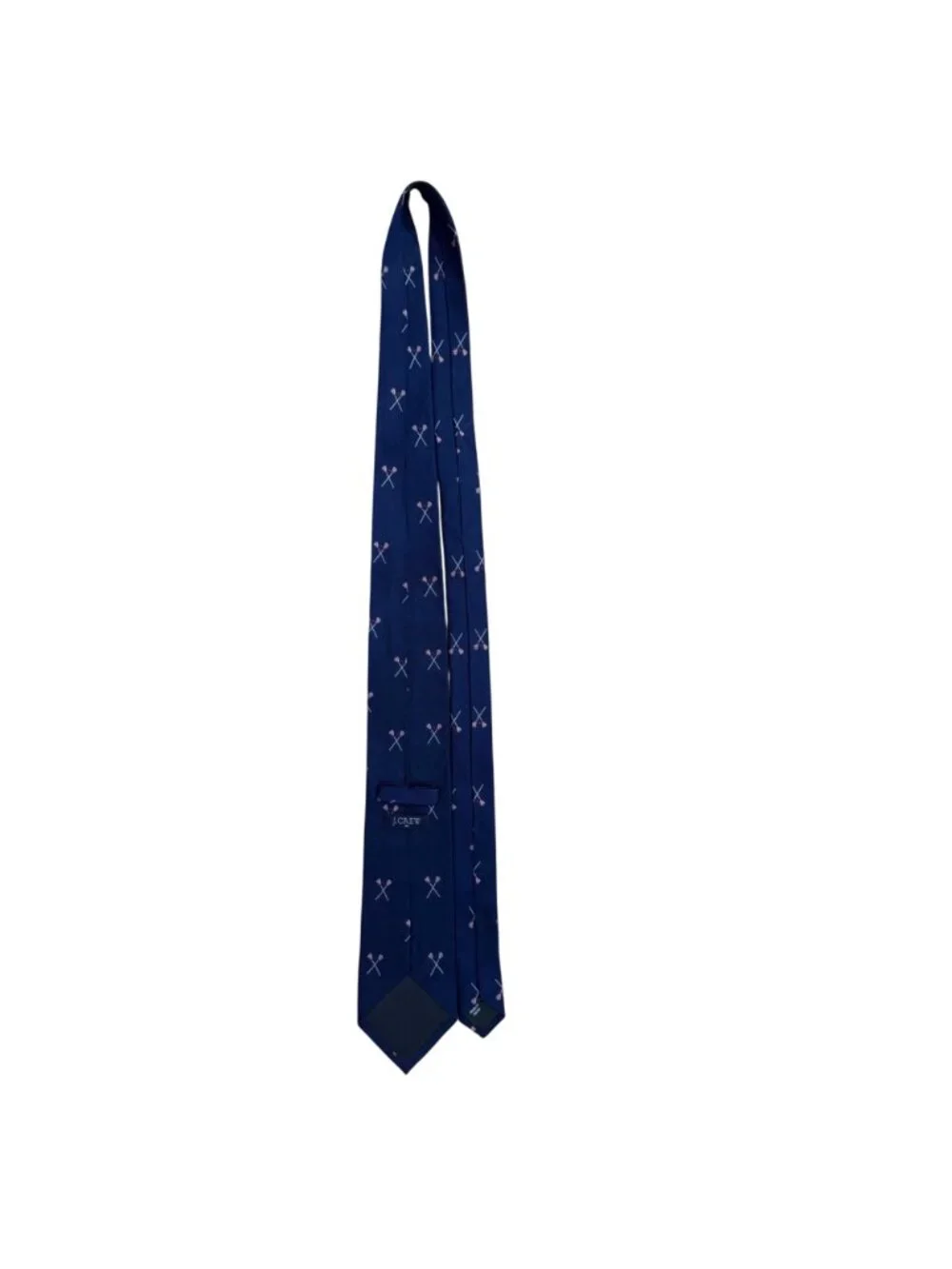 J.Crew Mens Navy Silk Tie Lacrosse Crosses Embroidery A